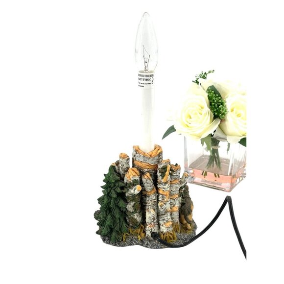Cabin Theme Wolf Accent Table Lamp WolvesPups Birch Trees Woods Detailed Resin - Picture 15 of 15